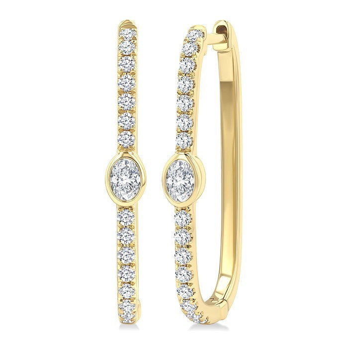 3/8 Ctw Oval and Round Cut Diamond Rectangular Fashion Hoop Earrings in 14K Yellow Gold