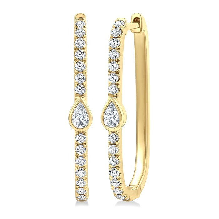 3/8 Ctw Pear and Round Cut Diamond Rectangular Fashion Hoop Earrings in 14K Yellow Gold
