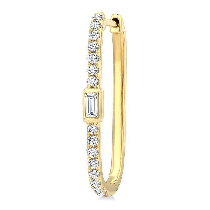 3/8 Ctw Rectangular Shape Baguette and Round Cut Diamond Fashion Hoop Earrings in 14K Yellow Gold