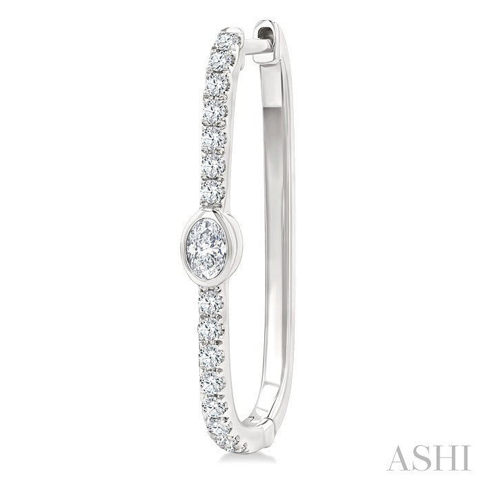 3/8 Ctw Oval and Round Cut Diamond Rectangular Fashion Hoop Earrings in 14K White Gold
