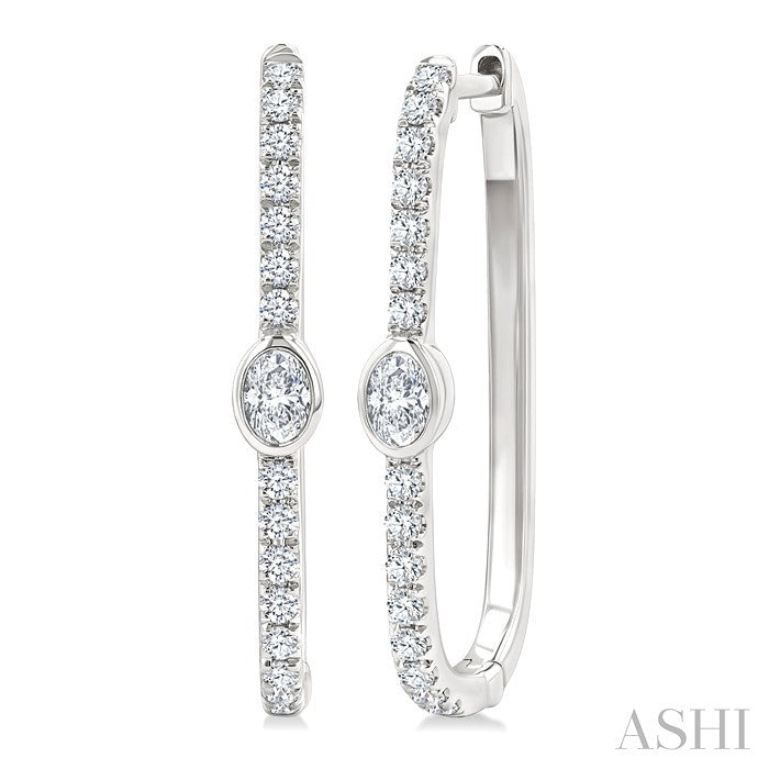 3/8 Ctw Oval and Round Cut Diamond Rectangular Fashion Hoop Earrings in 14K White Gold