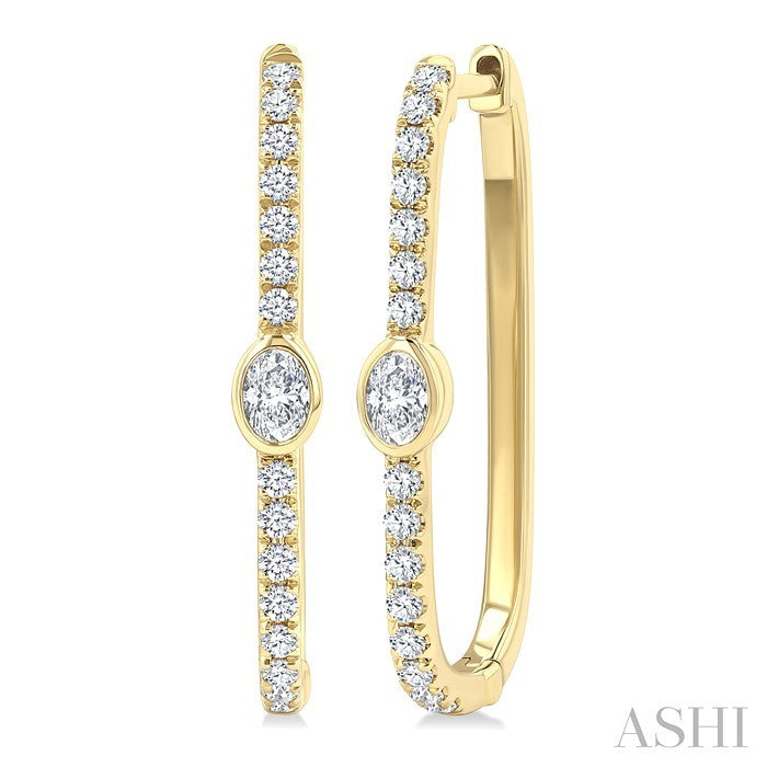 3/8 Ctw Oval and Round Cut Diamond Rectangular Fashion Hoop Earrings in 14K Yellow Gold