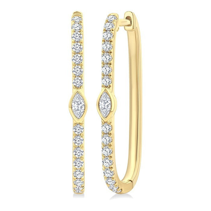 1/3 Ctw Marquise and Round Cut Diamond Rectangular Fashion Hoop Earrings in 14K Yellow Gold