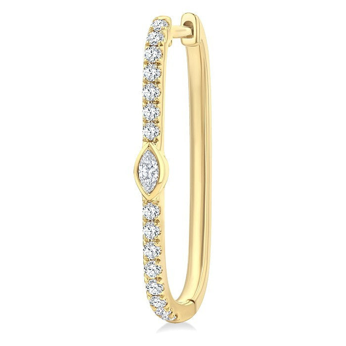 1/3 Ctw Marquise and Round Cut Diamond Rectangular Fashion Hoop Earrings in 14K Yellow Gold