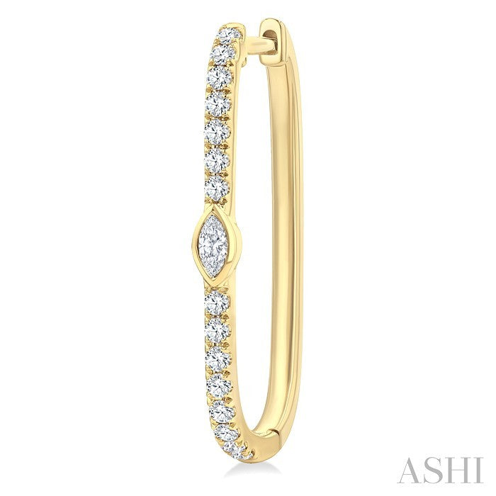 1/3 Ctw Marquise and Round Cut Diamond Rectangular Fashion Hoop Earrings in 14K Yellow Gold