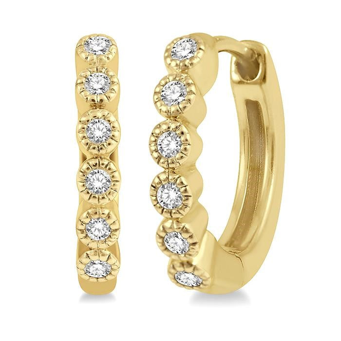 1/10 Ctw Round Cut Diamond Huggie Petite Earrings in 14K Yellow Gold
