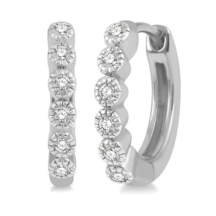 1/10 Ctw Round Cut Diamond Huggie Petite Earrings in 10K White Gold