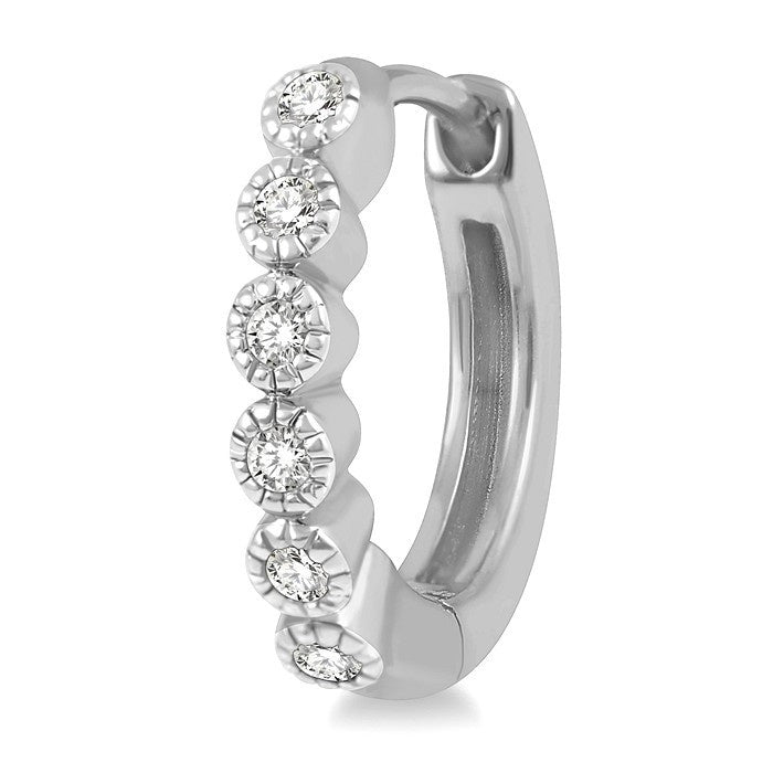 1/10 Ctw Round Cut Diamond Huggie Petite Earrings in 10K White Gold