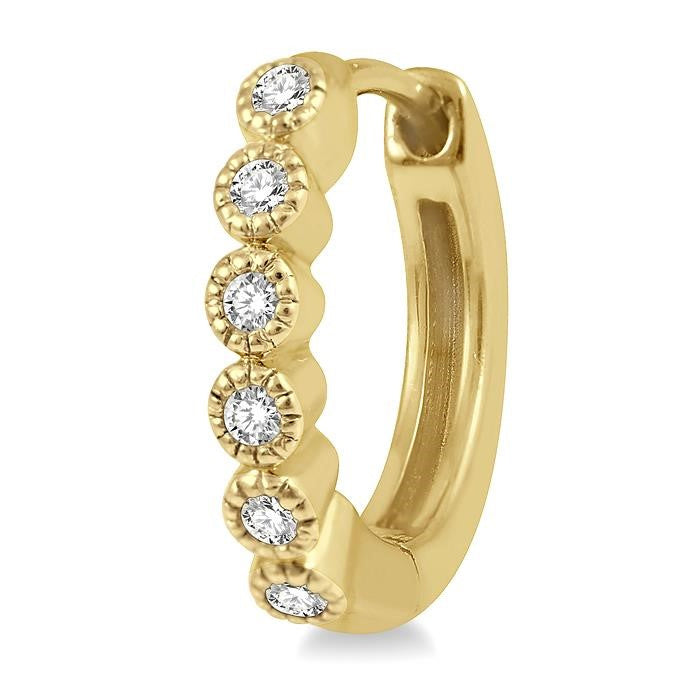 1/10 Ctw Round Cut Diamond Huggie Petite Earrings in 10K Yellow Gold