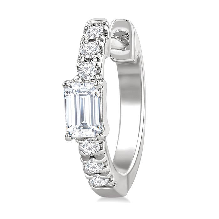 3/8 Ctw Octagon Shape and Round Cut Diamond Fashion Huggie Petite Earrings in 14K White Gold