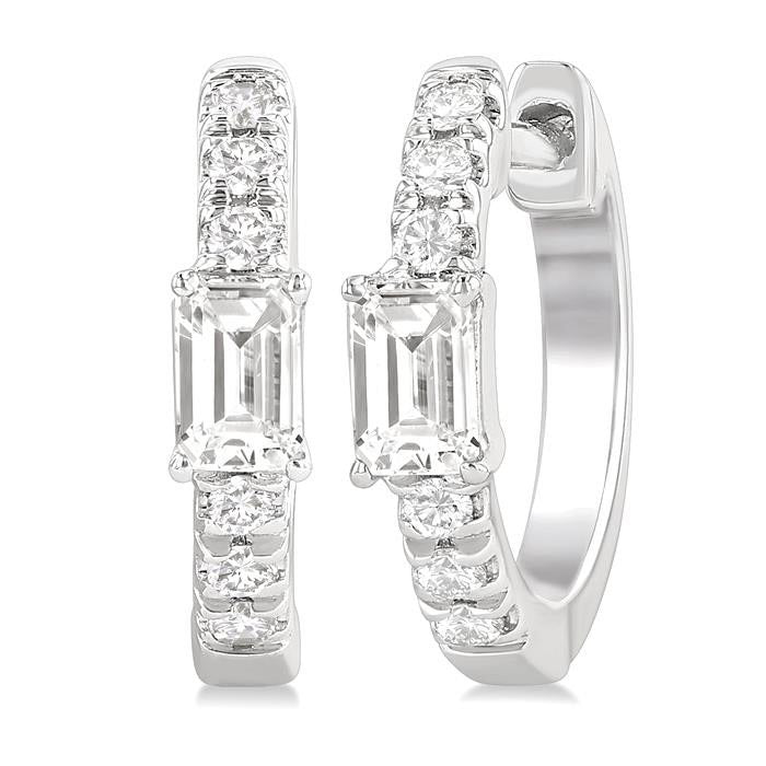 Emerald Shape Petite Diamond Fashion Huggie Earrings