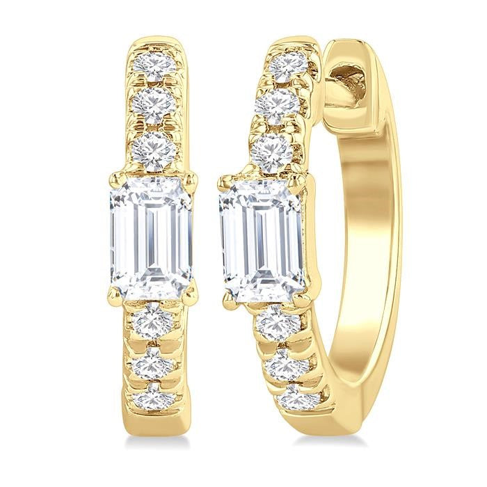 3/8 Ctw Octagon Shape and Round Cut Diamond Fashion Huggie Petite Earrings in 14K Yellow Gold