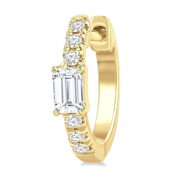 3/8 Ctw Octagon Shape and Round Cut Diamond Fashion Huggie Petite Earrings in 14K Yellow Gold