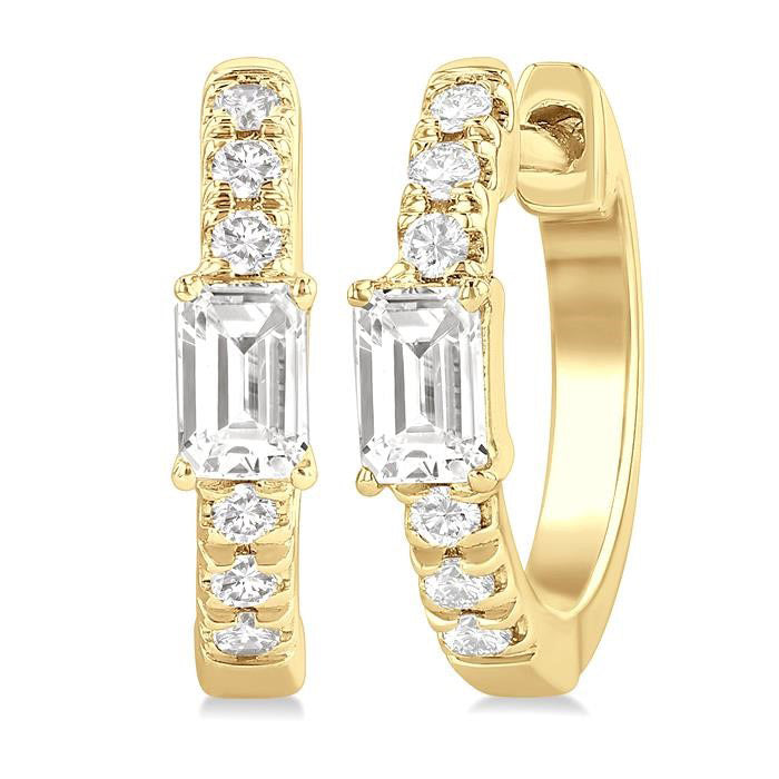 Emerald Shape Petite Diamond Fashion Huggie Earrings