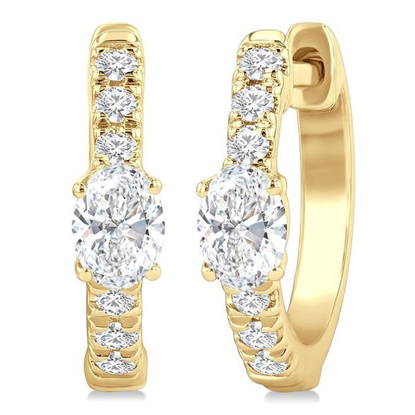 3/8 Ctw Oval Shape and Round Cut Diamond Fashion Huggie Petite Earrings in 14K Yellow Gold