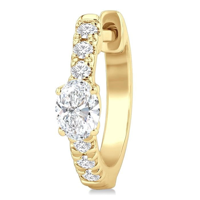 3/8 Ctw Oval Shape and Round Cut Diamond Fashion Huggie Petite Earrings in 14K Yellow Gold