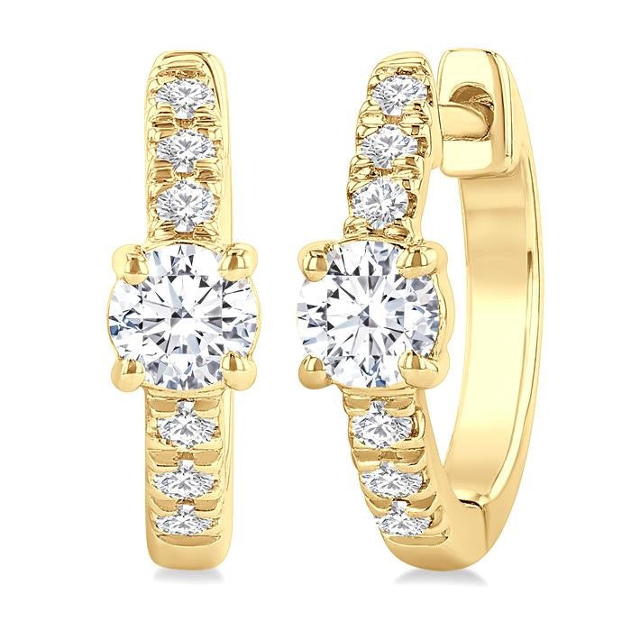 3/8 Ctw Round Shape Round Cut Diamond Fashion Huggie Petite Earrings in 14K Yellow Gold