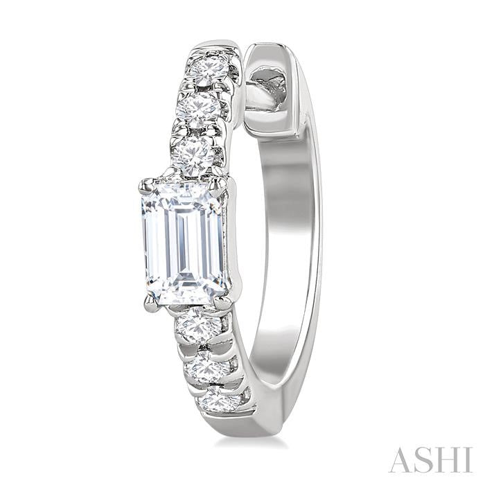 3/8 Ctw Octagon Shape and Round Cut Diamond Fashion Huggie Petite Earrings in 14K White Gold