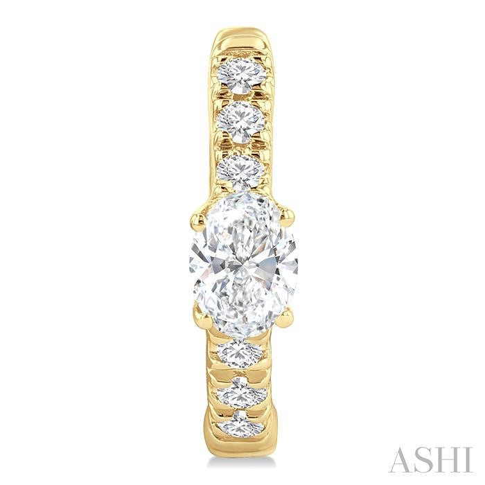 3/8 Ctw Oval Shape and Round Cut Diamond Fashion Huggie Petite Earrings in 14K Yellow Gold