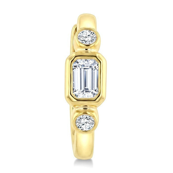 1/3 Ctw Bezel Set Octagon and Round Cut Diamond Petite Huggie Earrings in 14K Yellow Gold