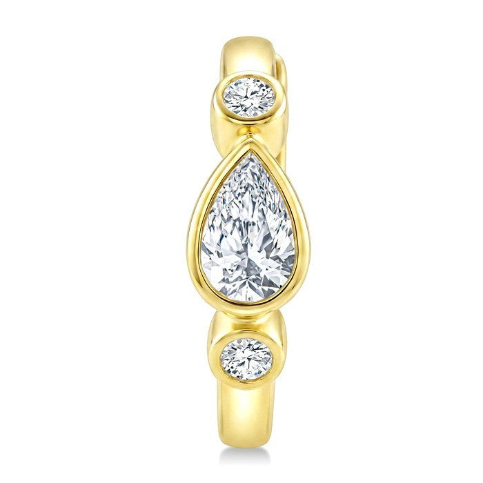 1/3 Ctw Bezel Set Pear and Round Cut Diamond Petite Huggie Earrings in 14K Yellow Gold