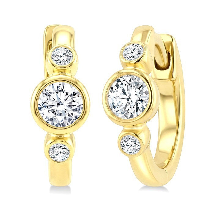 1/3 Ctw Bezel Set Round Cut Diamond Petite Huggie Earrings in 14K Yellow Gold