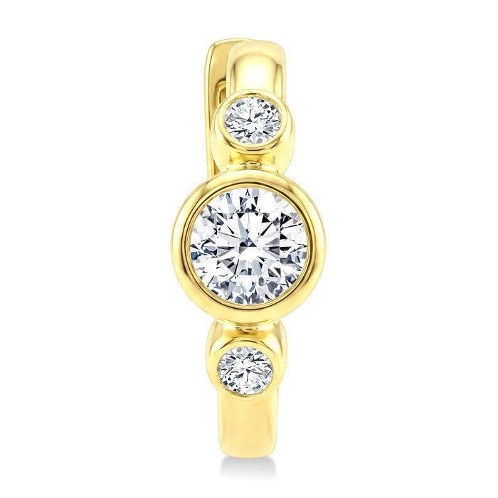 1/3 Ctw Bezel Set Round Cut Diamond Petite Huggie Earrings in 14K Yellow Gold