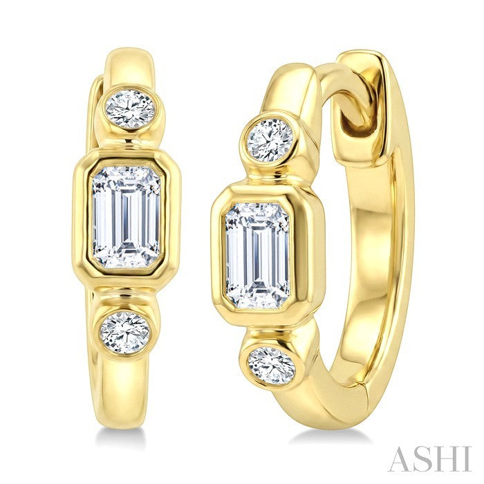 1/3 Ctw Bezel Set Octagon and Round Cut Diamond Petite Huggie Earrings in 14K Yellow Gold