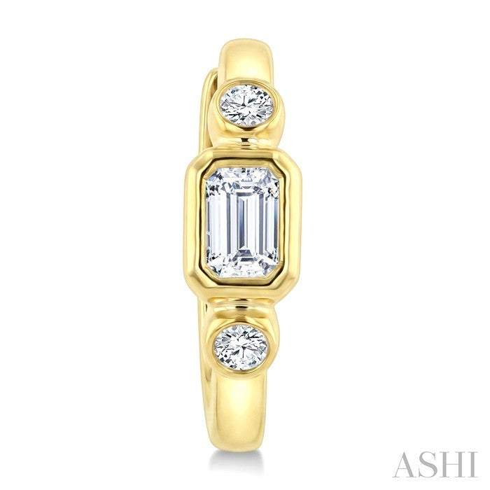 1/3 Ctw Bezel Set Octagon and Round Cut Diamond Petite Huggie Earrings in 14K Yellow Gold