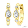 1/3 Ctw Bezel Set Pear and Round Cut Diamond Petite Huggie Earrings in 14K Yellow Gold