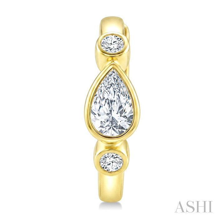 1/3 Ctw Bezel Set Pear and Round Cut Diamond Petite Huggie Earrings in 14K Yellow Gold