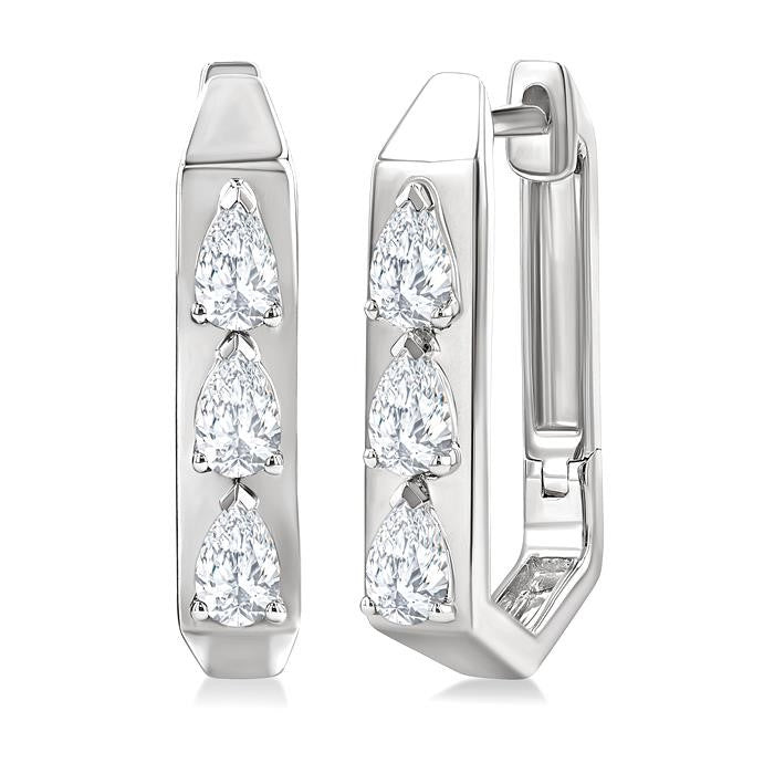 1/2 Ctw Pear Cut Diamond Hexagonal Fashion Hoop Earrings in 14K White Gold