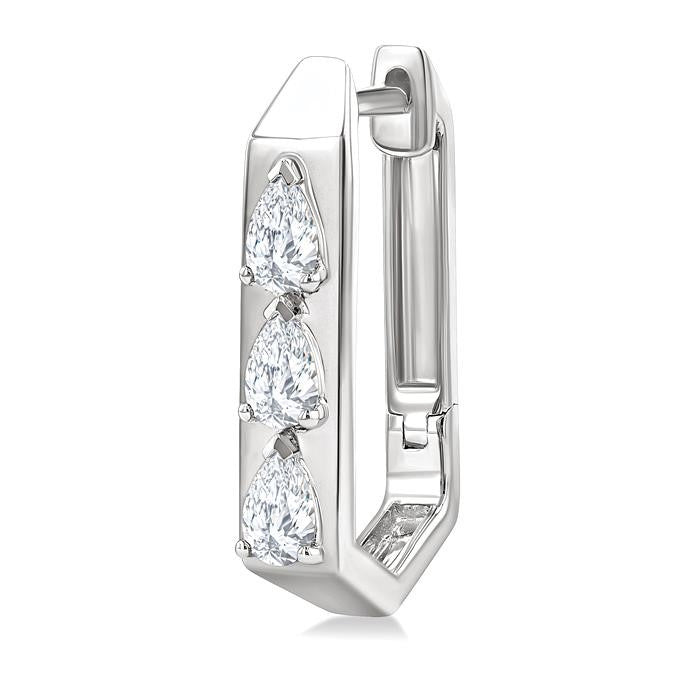 1/2 Ctw Pear Cut Diamond Hexagonal Fashion Hoop Earrings in 14K White Gold