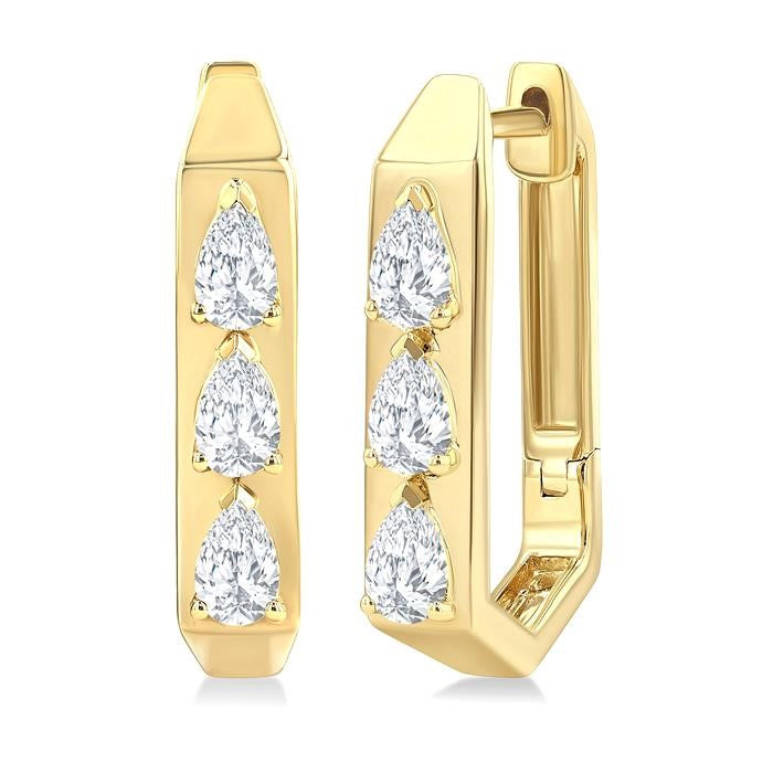 1/2 Ctw Pear Cut Diamond Hexagonal Fashion Hoop Earrings in 14K Yellow Gold