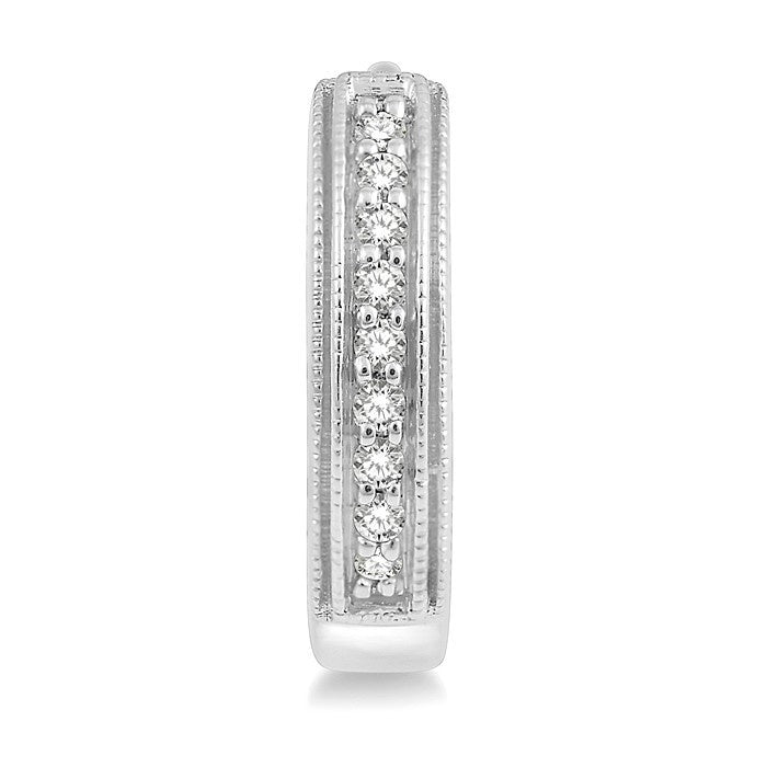 1/10 Ctw Scooped Center Round Cut Diamond Huggie Petite Earrings in 10K White Gold