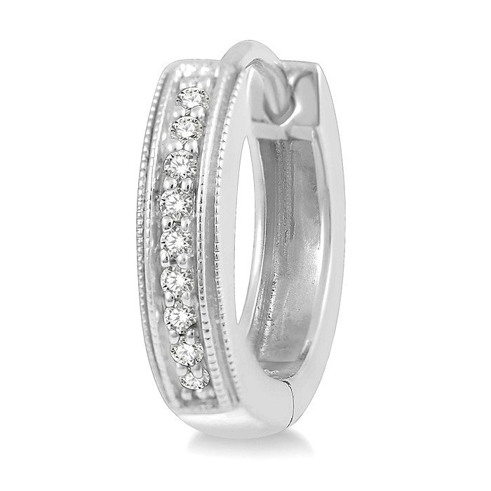 1/10 Ctw Scooped Center Round Cut Diamond Huggie Petite Earrings in 10K White Gold