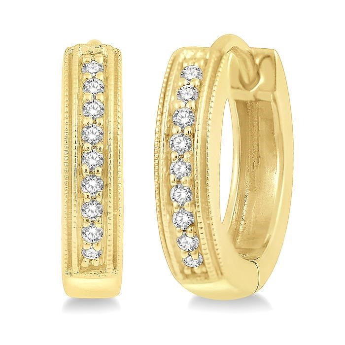 1/10 Ctw Scooped Center Round Cut Diamond Huggie Petite Earrings in 10K Yellow Gold