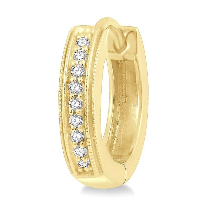 1/10 Ctw Scooped Center Round Cut Diamond Huggie Petite Earrings in 10K Yellow Gold
