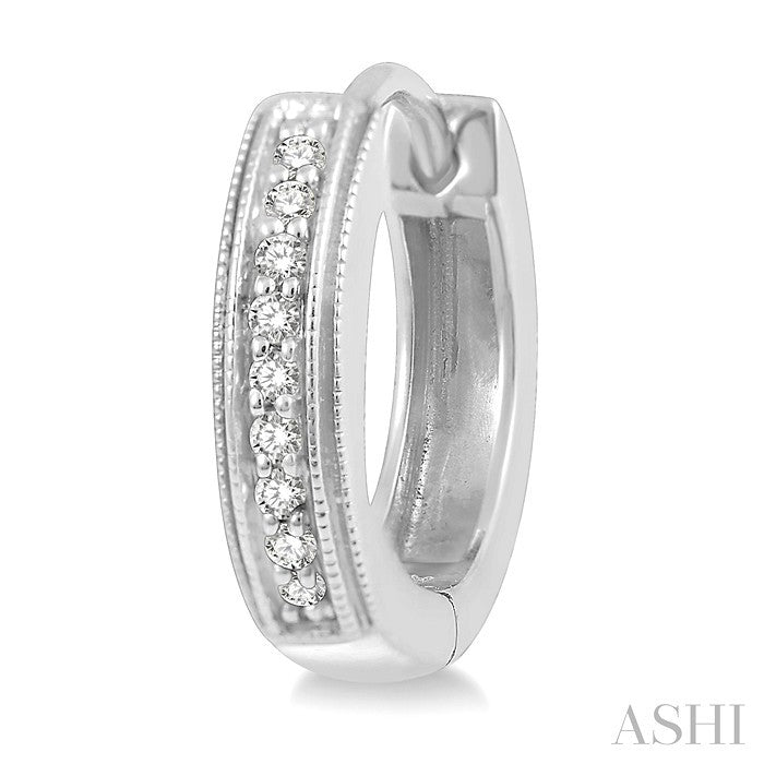 1/10 Ctw Scooped Center Round Cut Diamond Huggie Petite Earrings in 10K White Gold
