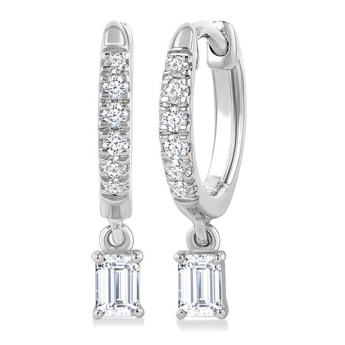 3/8 Ctw Octagon Shape and Round Cut Diamond Fashion Huggie Petite Earrings in 14K White Gold