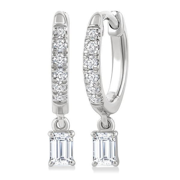 3/8 Ctw Octagon Shape and Round Cut Diamond Fashion Huggie Petite Earrings in 14K White Gold
