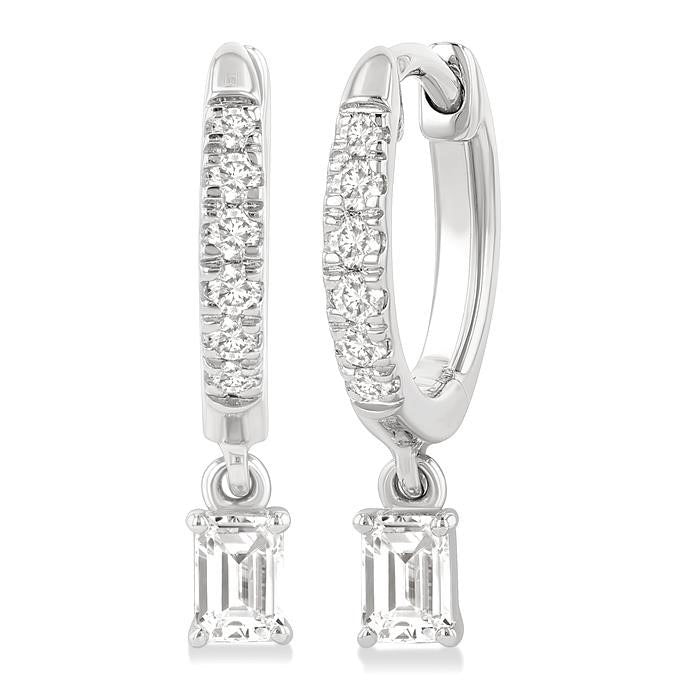 Emerald Shape Petite Diamond Fashion Huggie Earrings