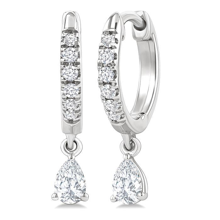 3/8 Ctw Pear Shape and Round Cut Diamond Fashion Huggie Petite Earrings in 14K White Gold