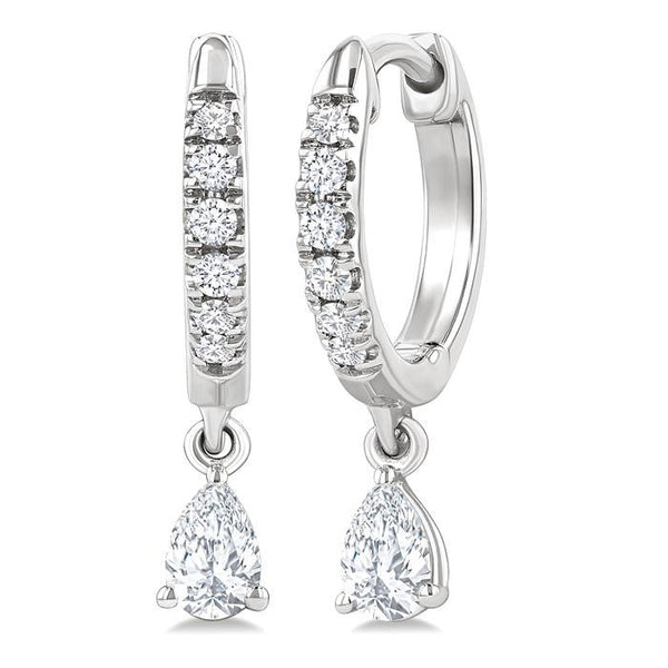 3/8 Ctw Pear Shape and Round Cut Diamond Fashion Huggie Petite Earrings in 14K White Gold