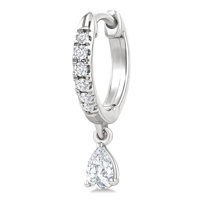 3/8 Ctw Pear Shape and Round Cut Diamond Fashion Huggie Petite Earrings in 14K White Gold