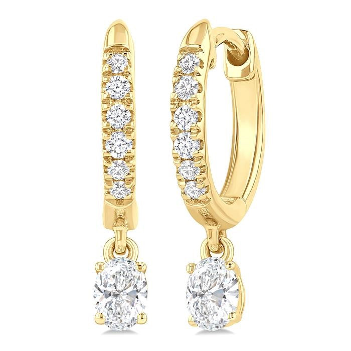 3/8 Ctw Oval Shape and Round Cut Diamond Fashion Huggie Petite Earrings in 14K Yellow Gold