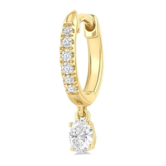 3/8 Ctw Oval Shape and Round Cut Diamond Fashion Huggie Petite Earrings in 14K Yellow Gold
