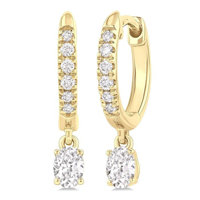 Oval Shape Petite Diamond Fashion Huggie Earrings
