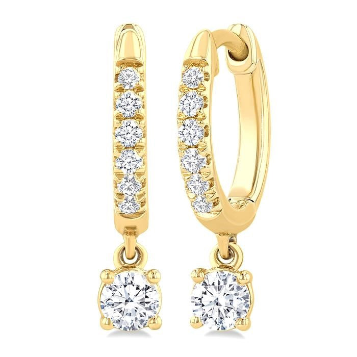3/8 Ctw Round Shape Round Cut Diamond Fashion Huggie Petite Earrings in 14K Yellow Gold