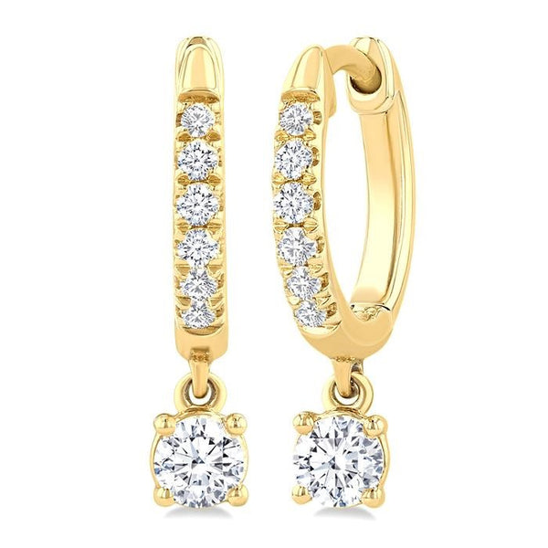 3/8 Ctw Round Shape Round Cut Diamond Fashion Huggie Petite Earrings in 14K Yellow Gold
